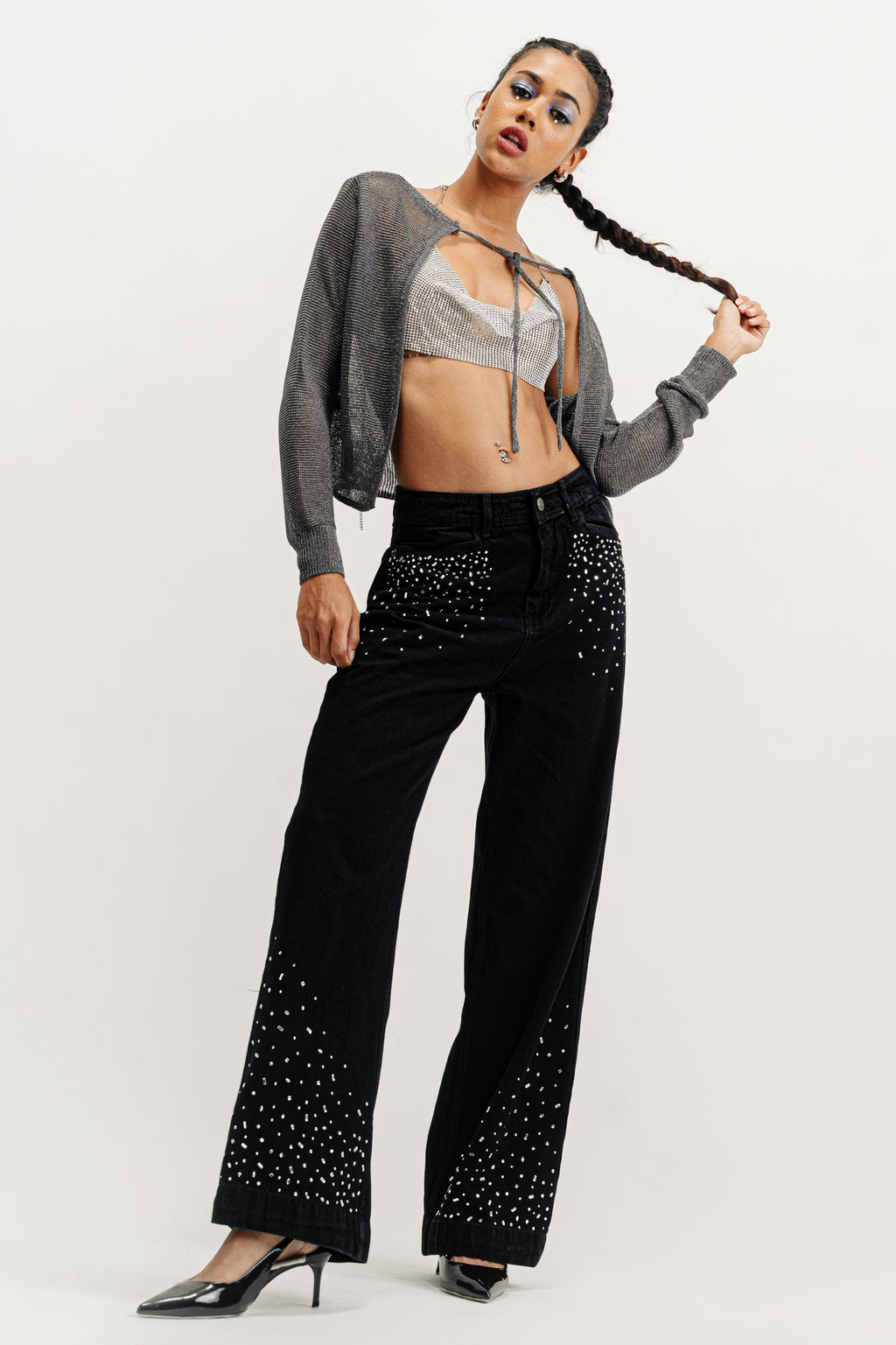 Embellished Black Straight Fit Jeans