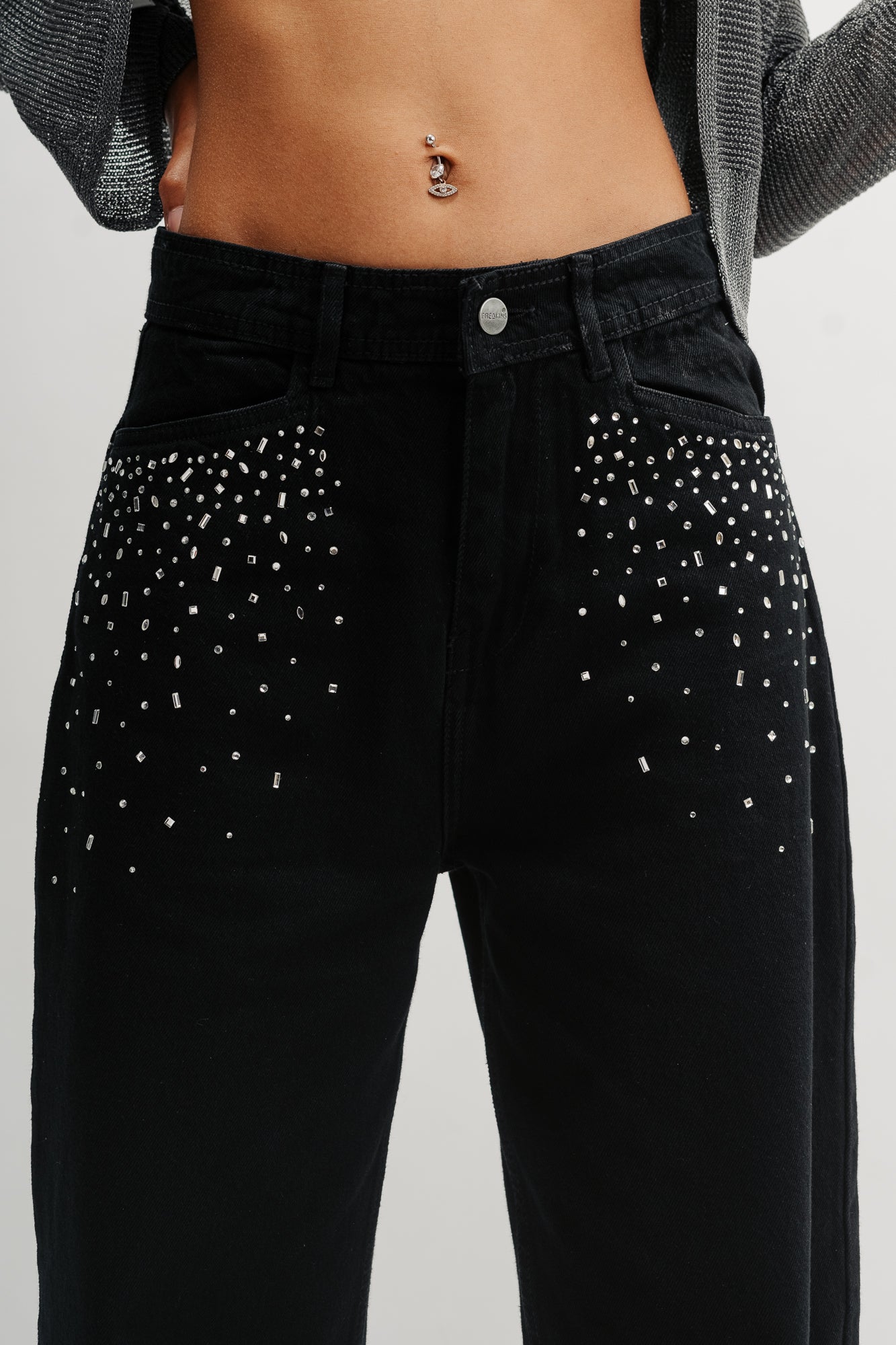 Embellished Black Straight Fit Jeans