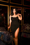 Black High-Slit Midi Dress