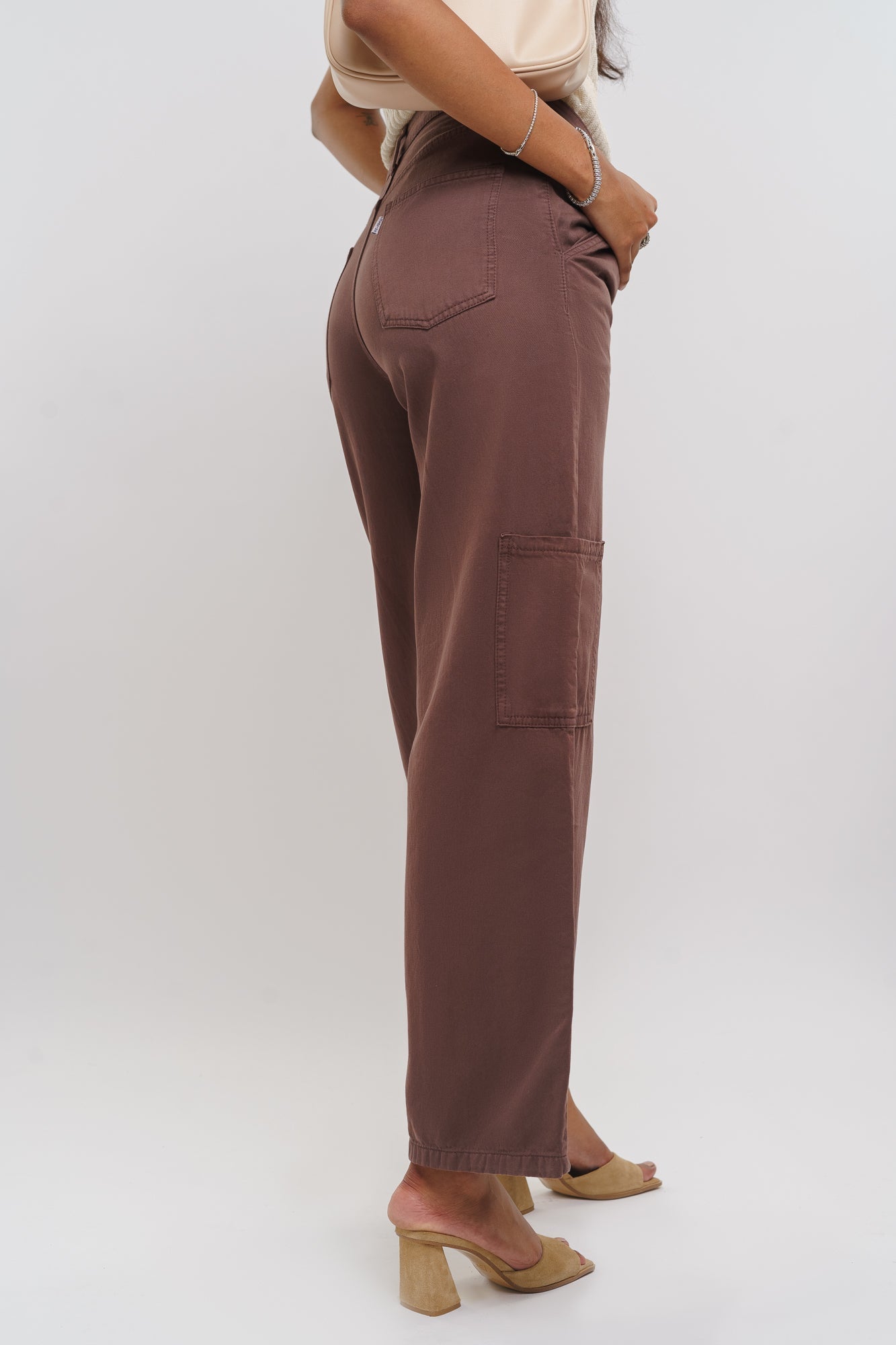 Wood Brown Women's Straight Cargo Jeans