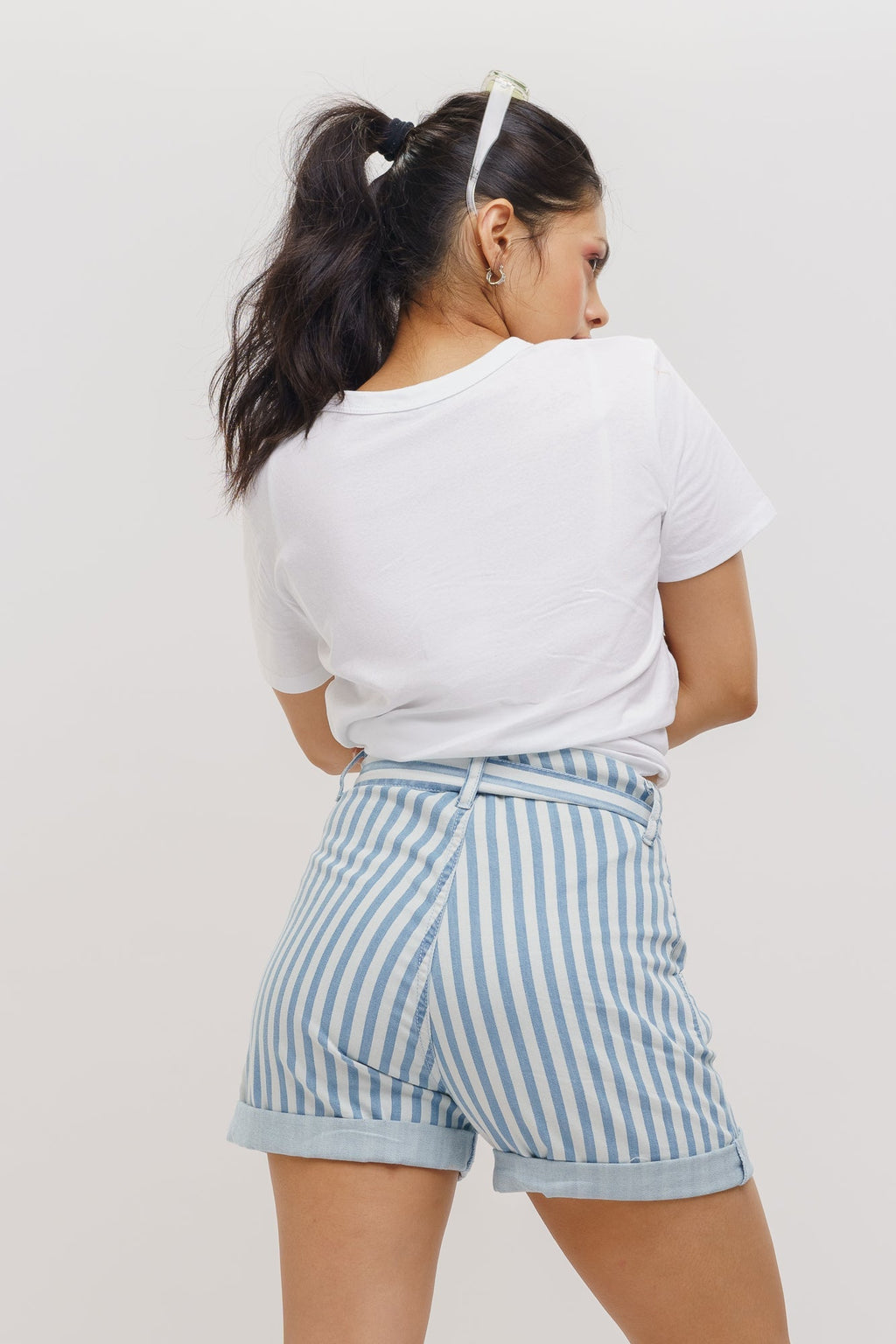 Belted Blue Stripe Shorts