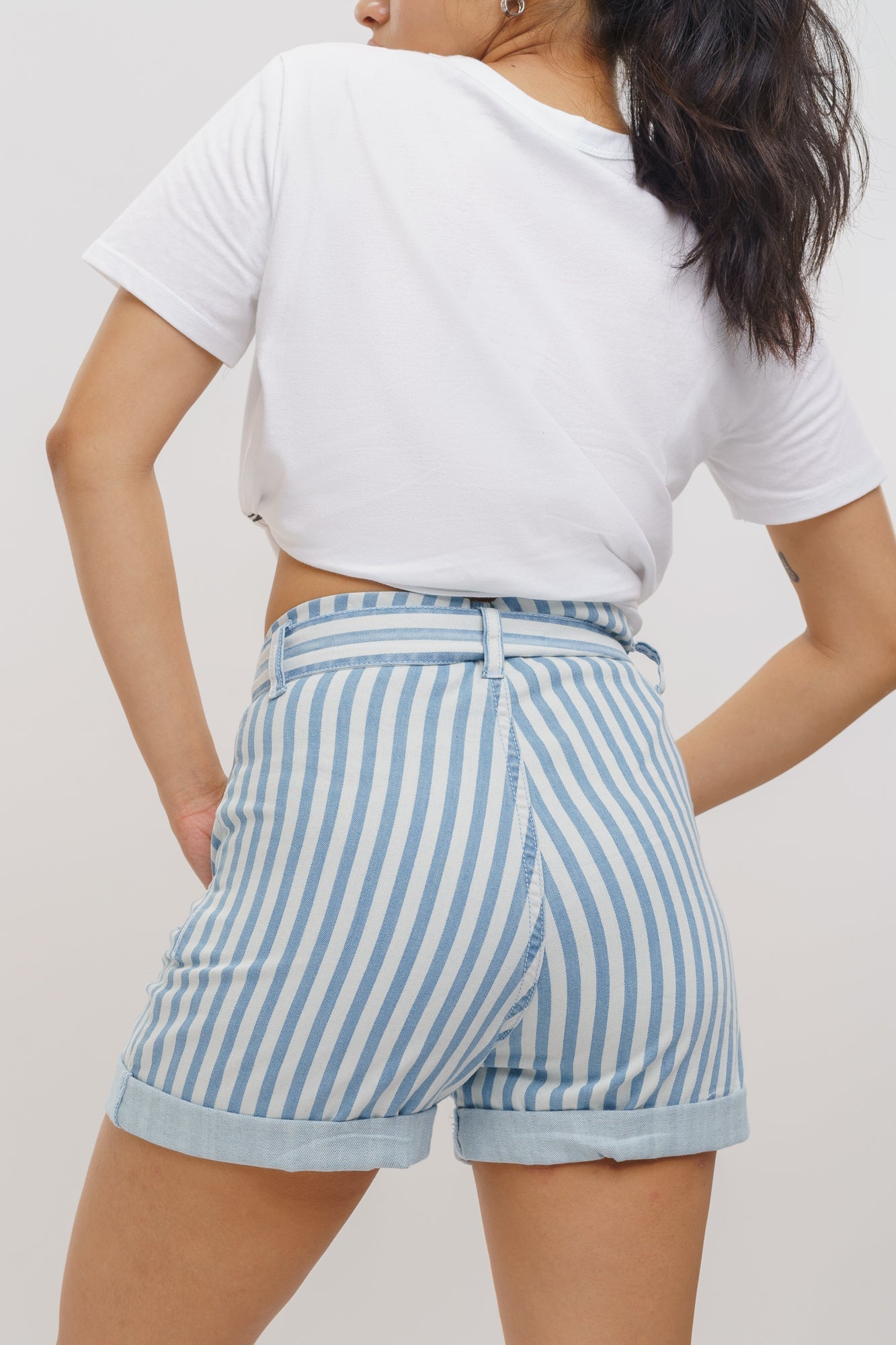Belted Blue Stripe Shorts