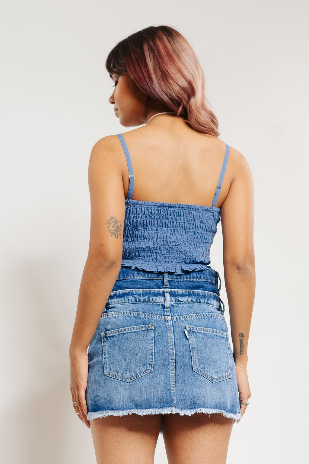 Dual Denim Short Skirt