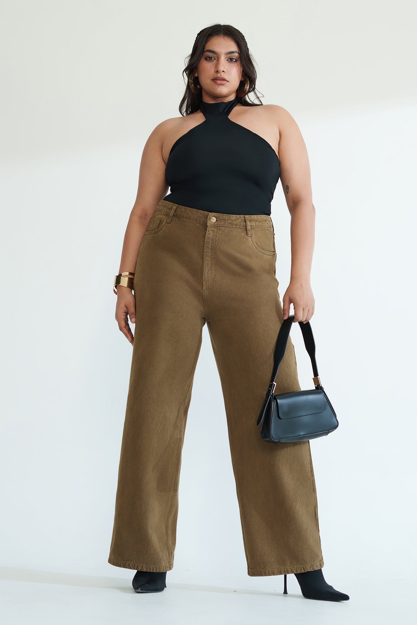 Curve Muted Brown Straight Jeans