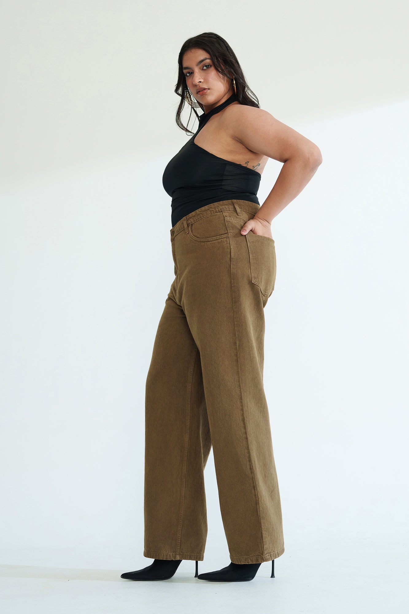 Curve Muted Brown Straight Jeans