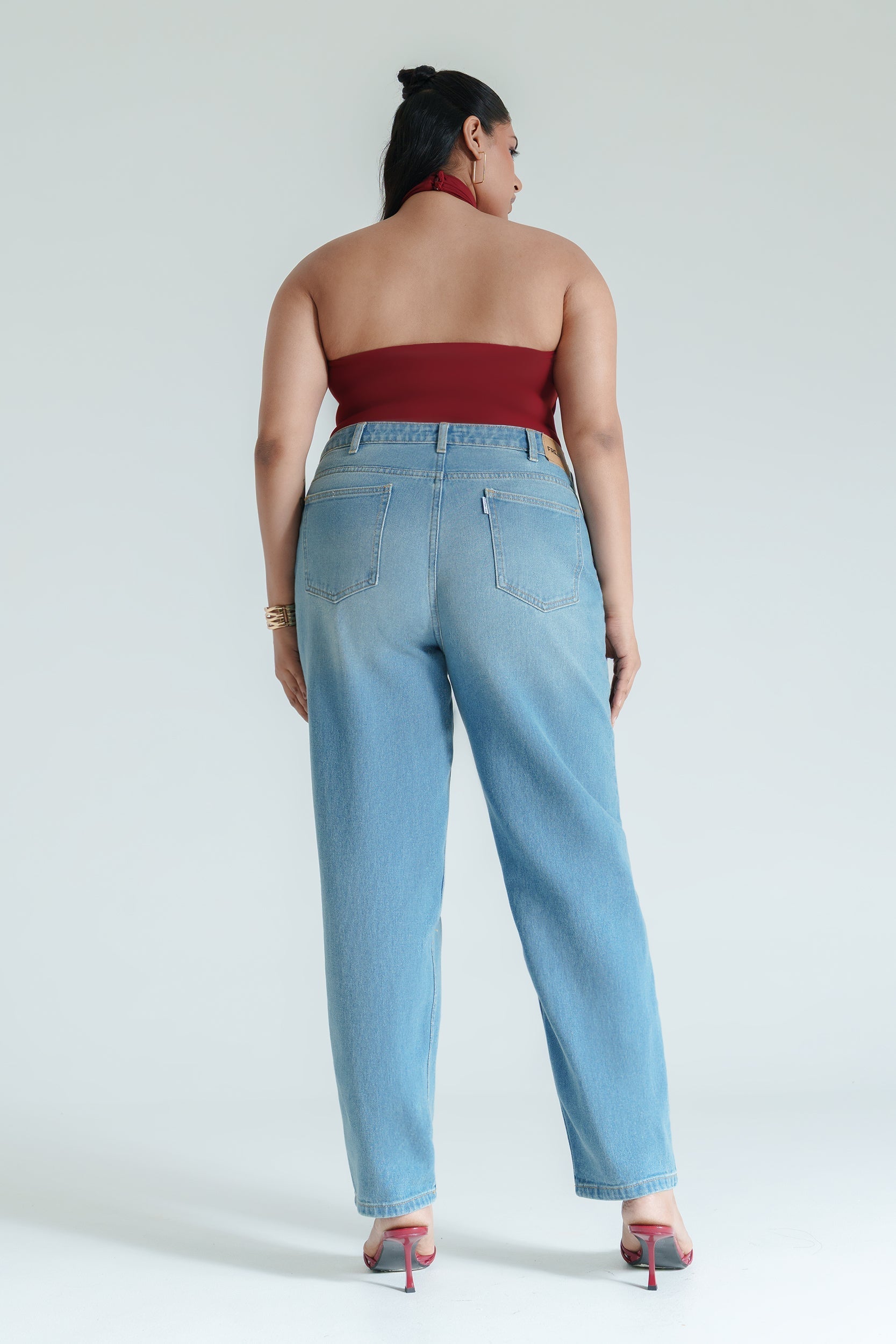 Curve Basic Blue Distressed Mom Jeans