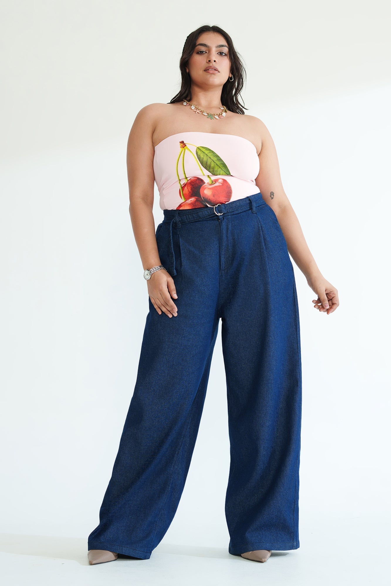 Curve Indigo Belted Women's Straight Jeans