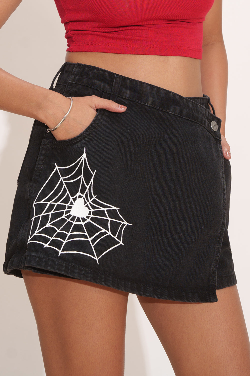 Spider Chic Black Denim Skort