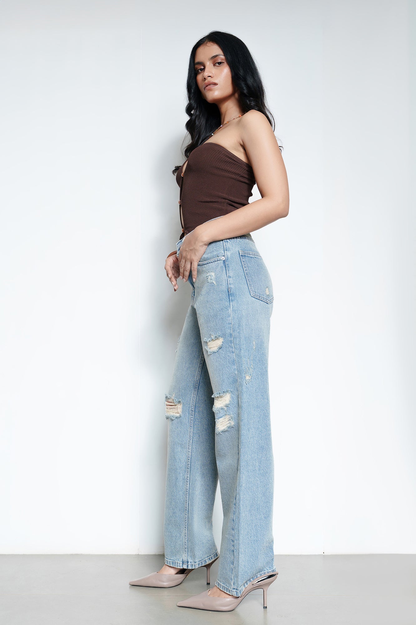 Easy Blue Distressed Women's Straight Jeans