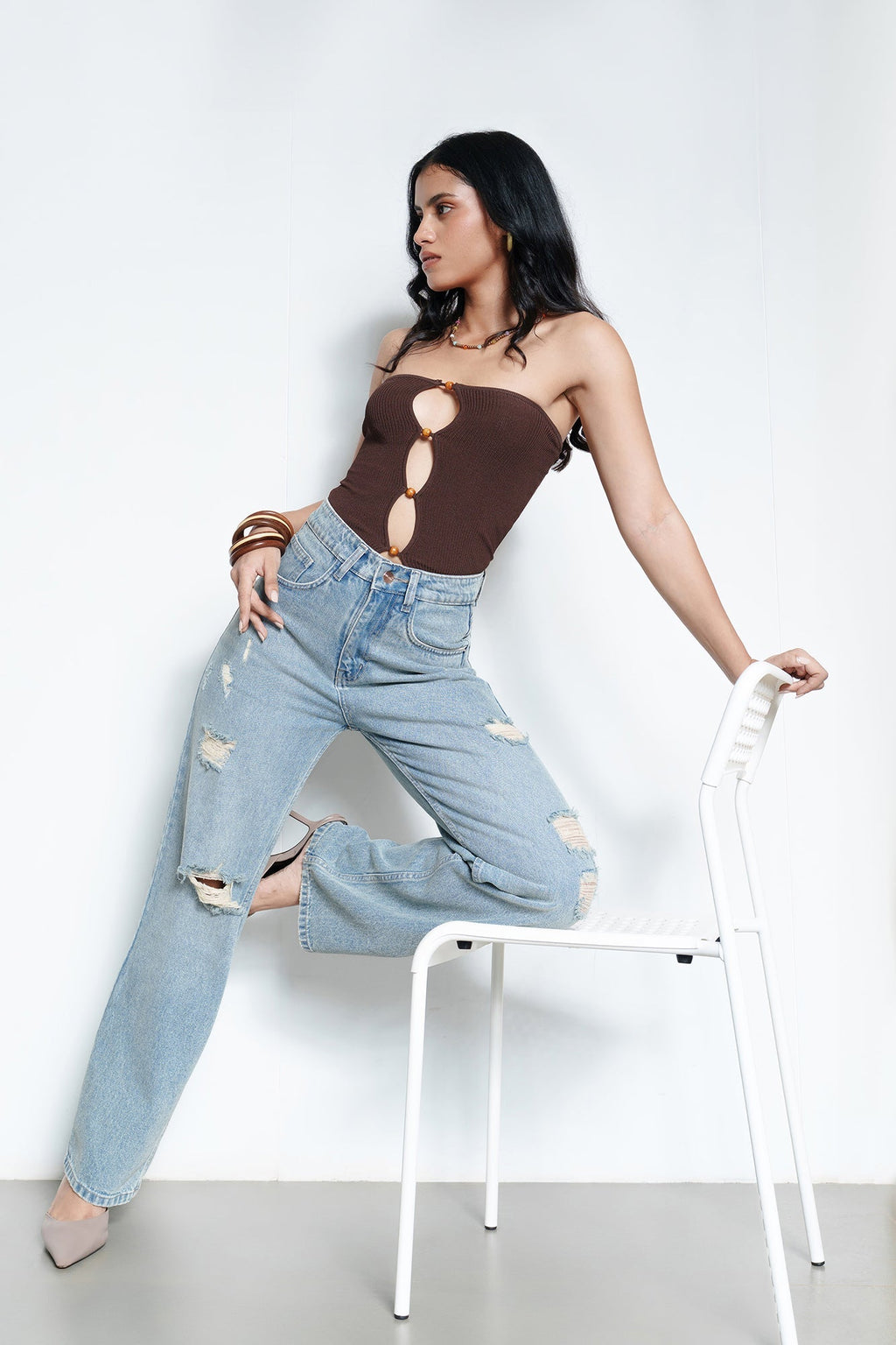 Easy Blue Distressed Women's Straight Jeans