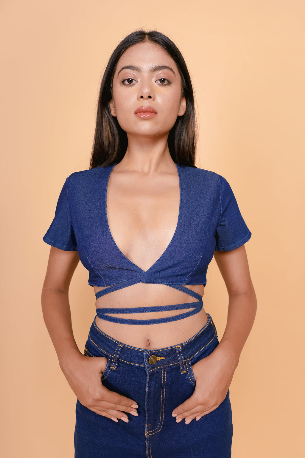 Dark Blue Front Tie-Up Top
