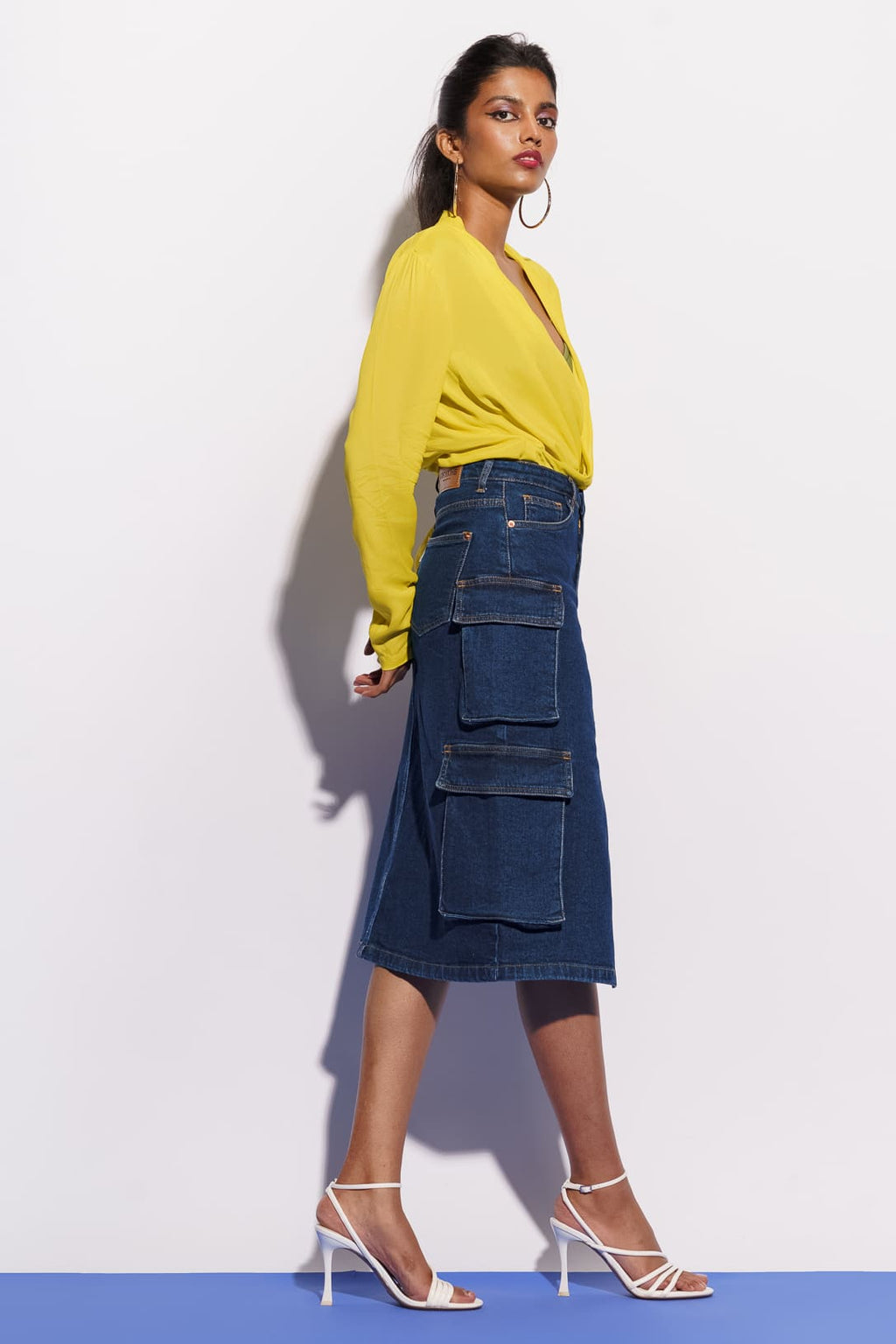 Blue Women's Cargo Bodycon Skirt