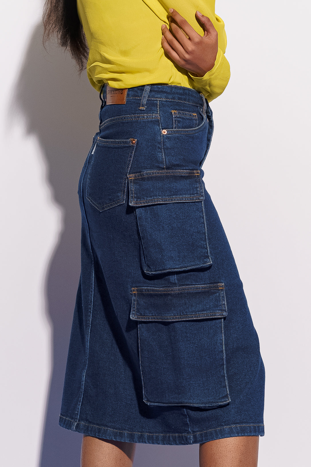 Blue Denim Women's Midi Cargo Bodycon Skirt