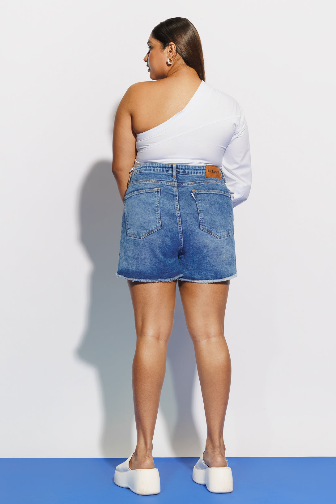 Curve Mid Blue One Turn Up Shorts