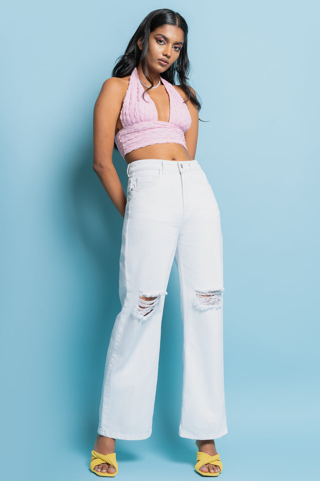 White Distress Women's Wide Jeans