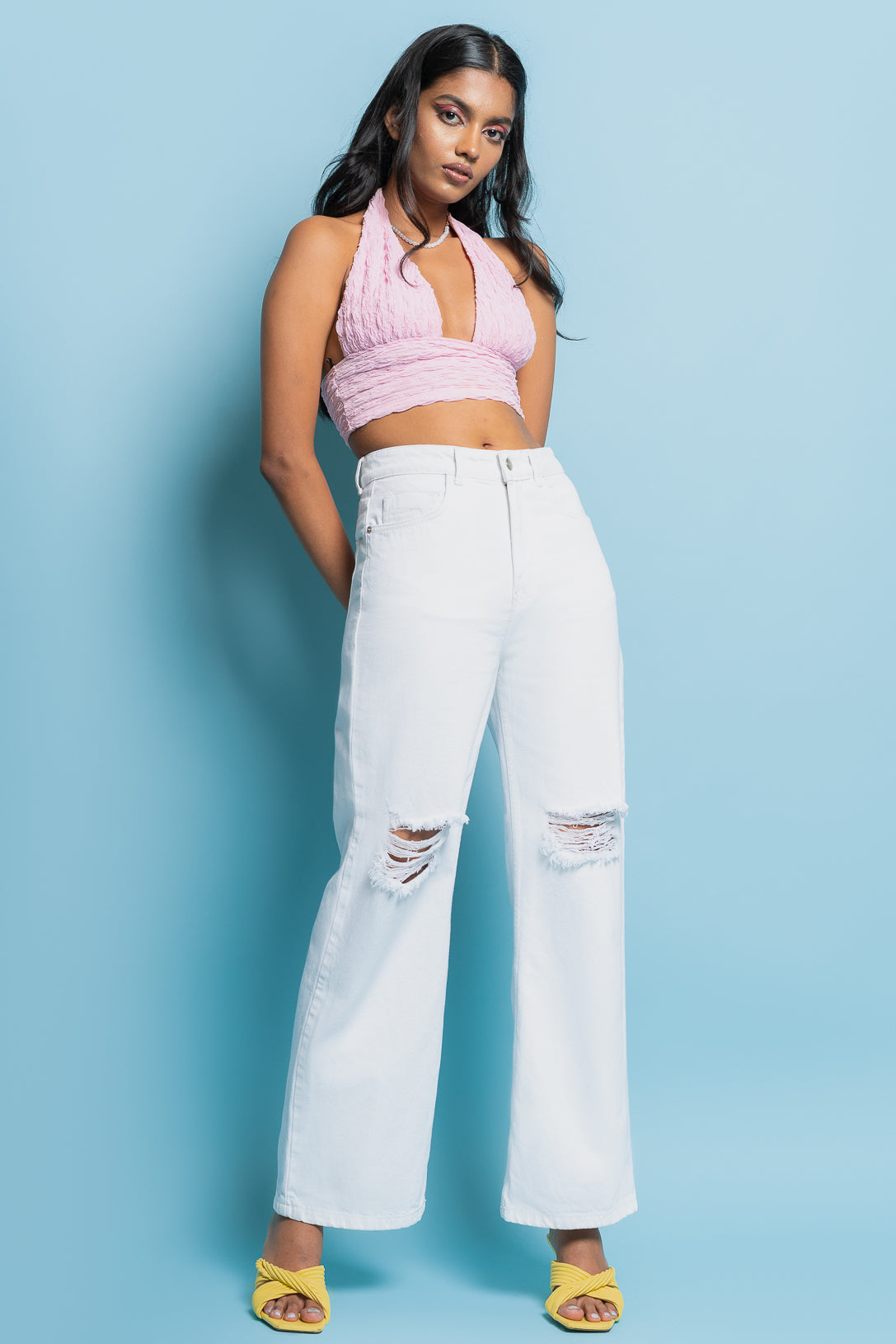 White Distress Women's Wide Jeans