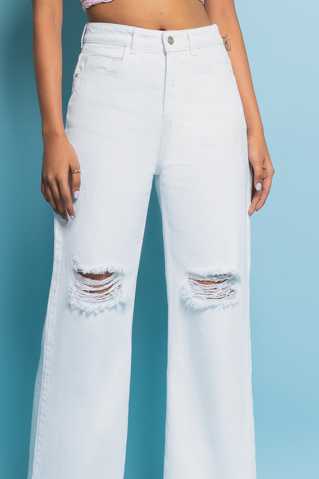 White Distress Women's Wide Jeans