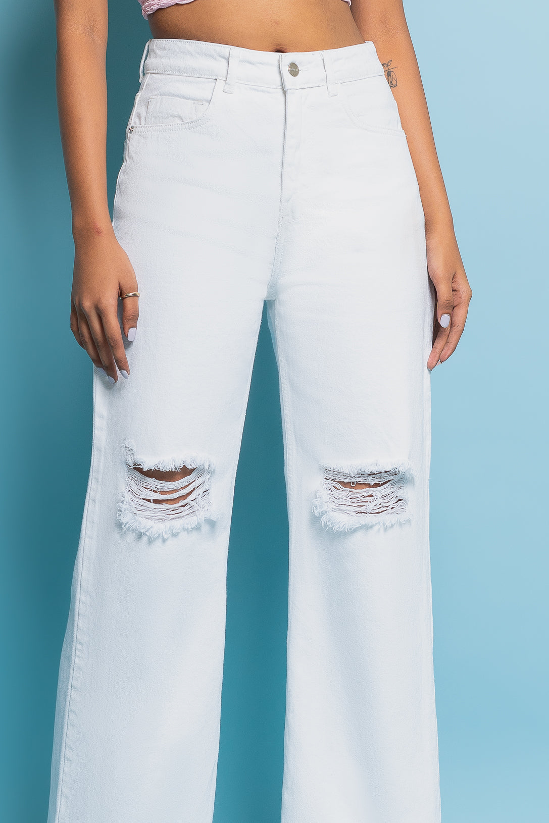 White Distress Women's Wide Jeans