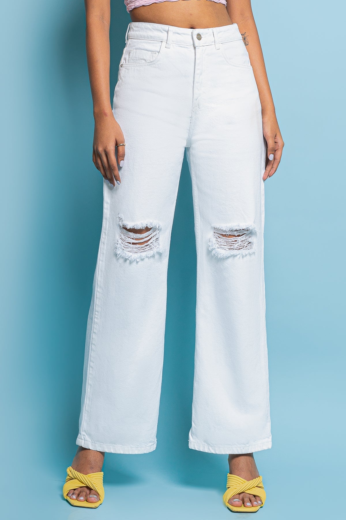 White Distress Women's Wide Jeans