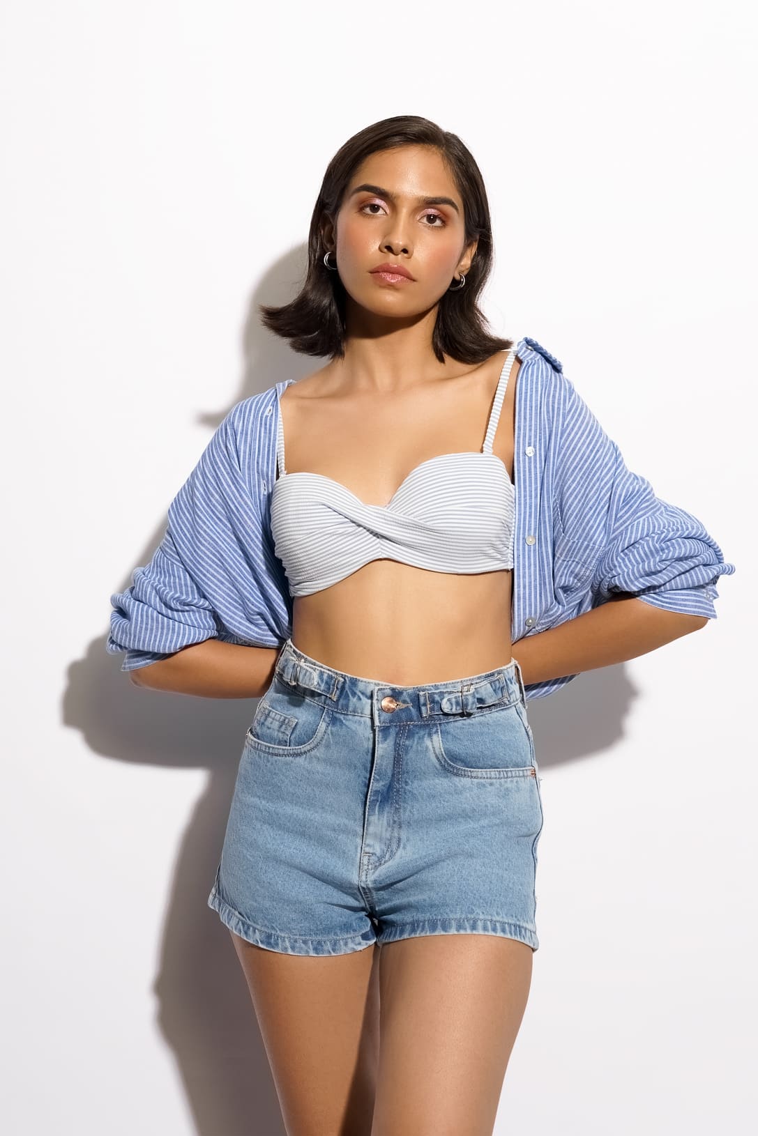 Blue Adjustable Waistband Women's Shorts