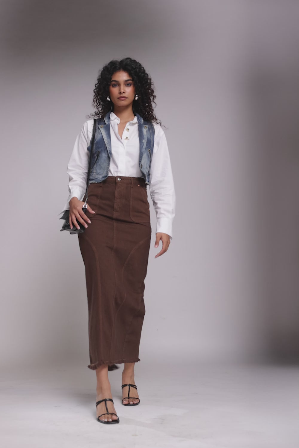 Cinnamon Swirl Denim Carpenter Skirt
