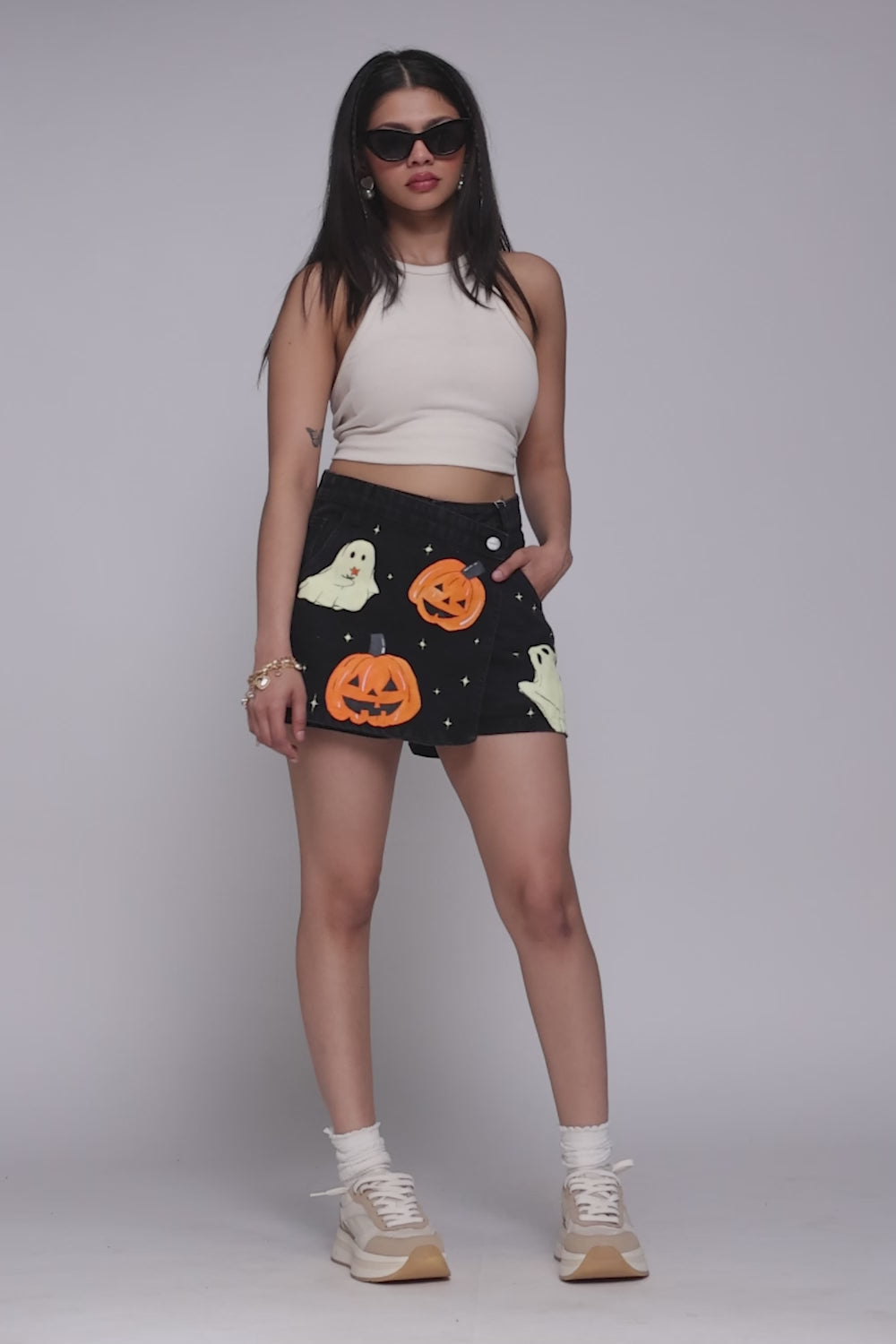 Edgy Asymmetric Charcoal Denim Skort