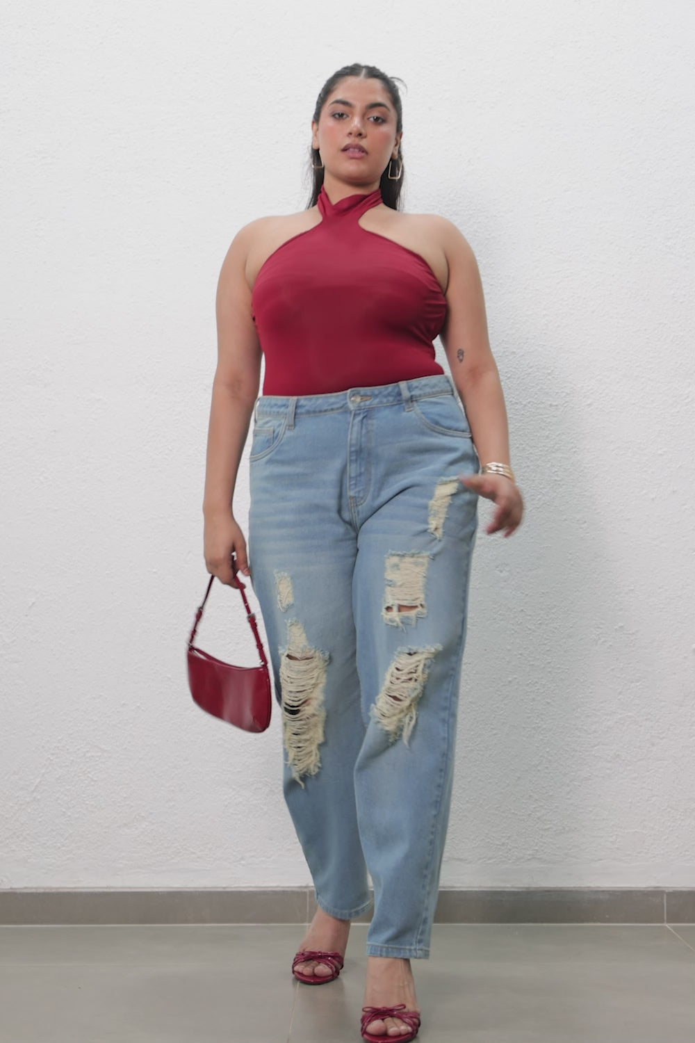 Curve Basic Blue Distressed Mom Jeans