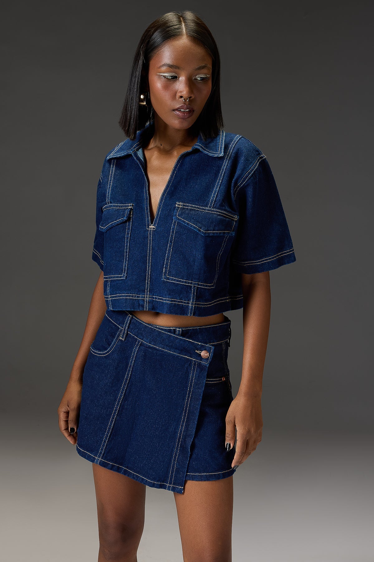 Cropped Raw Denim Top