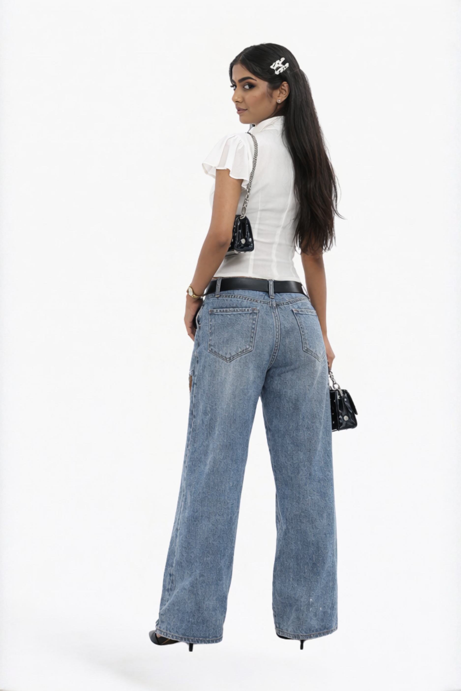 White Solid Keyhole Tie-Neck Blouse