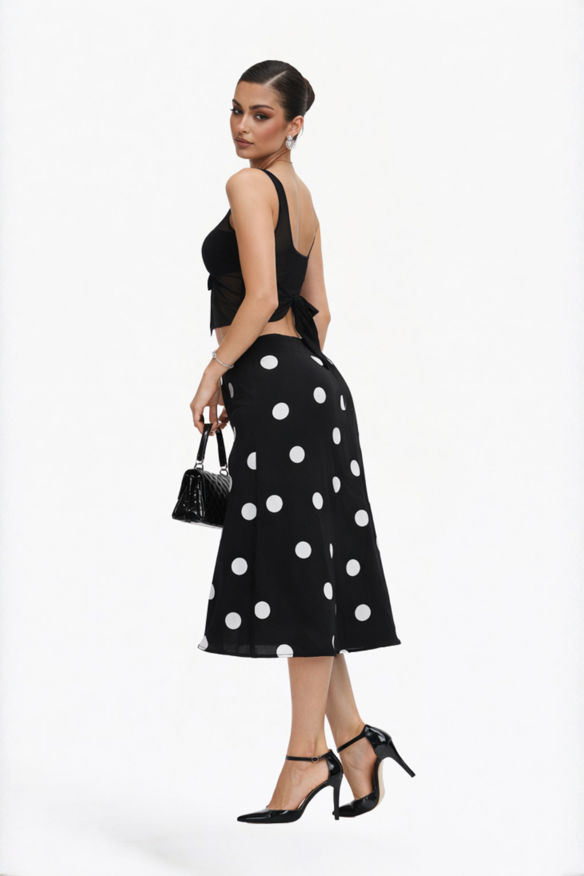 Black Polka Dot Side-Tie Skirt