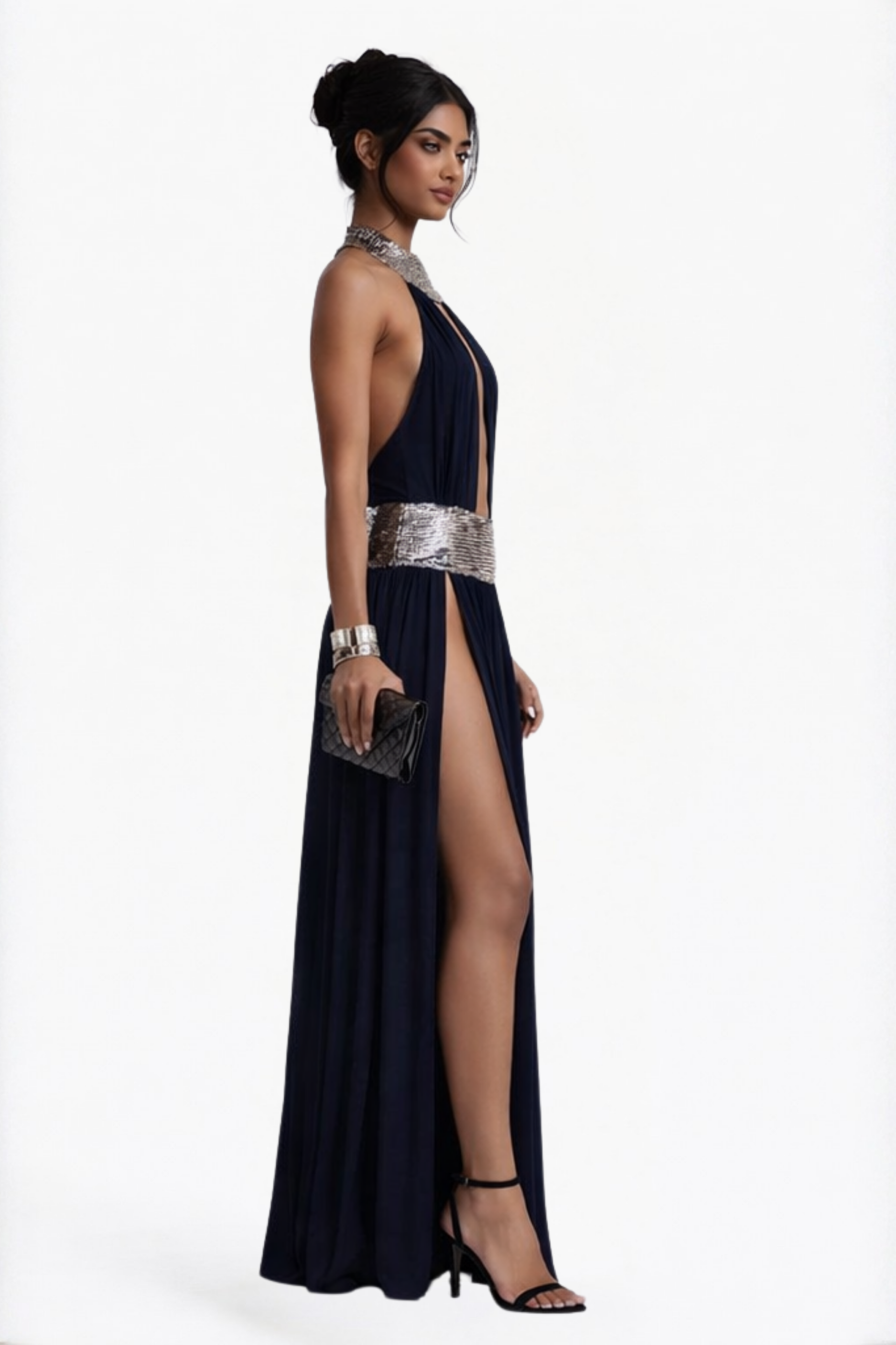 Navy Halter Cut-Out Maxi Dress