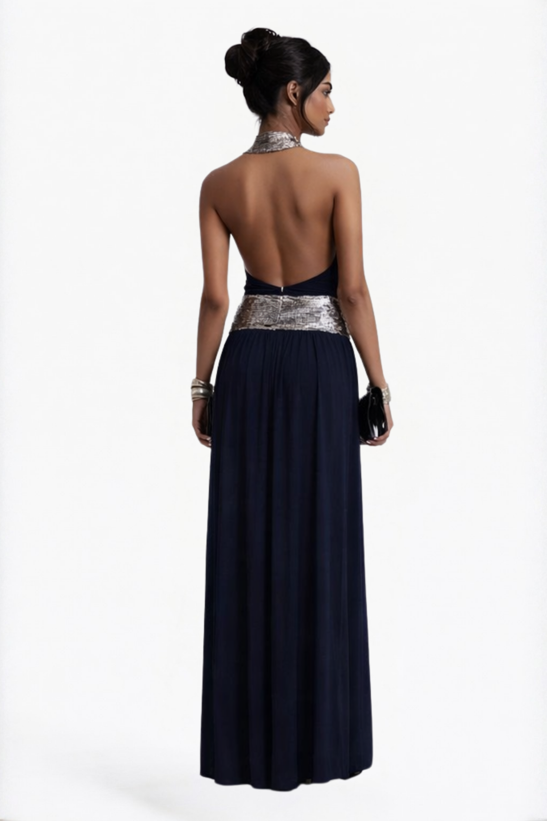 Navy Halter Cut-Out Maxi Dress
