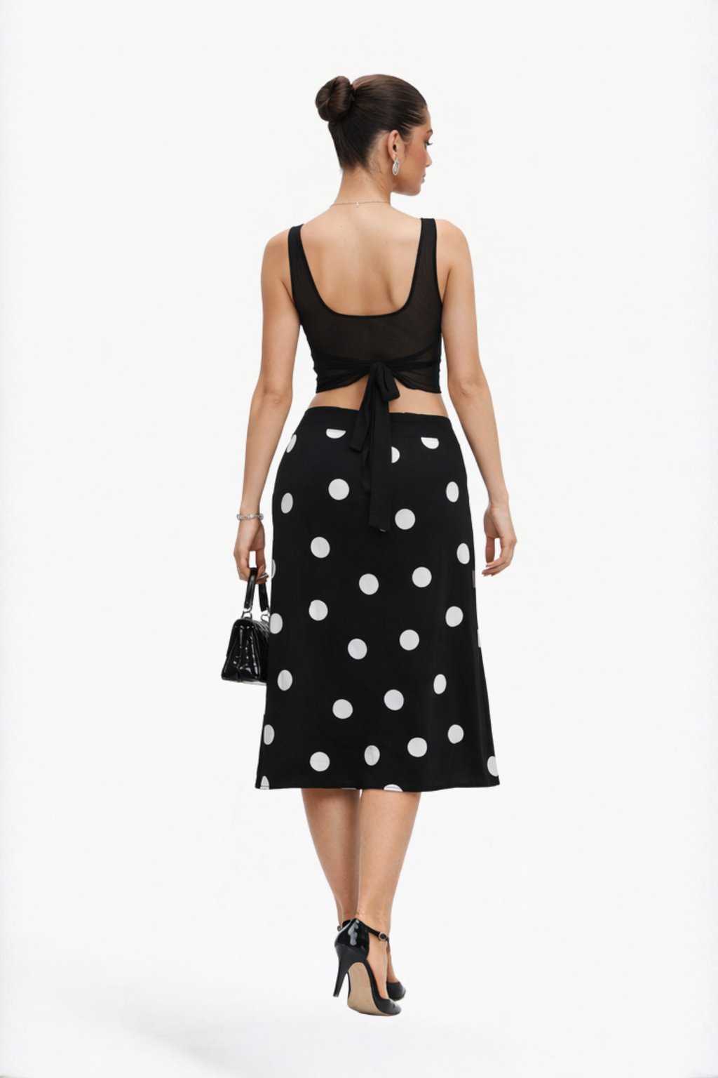 Black Polka Dot Side-Tie Skirt