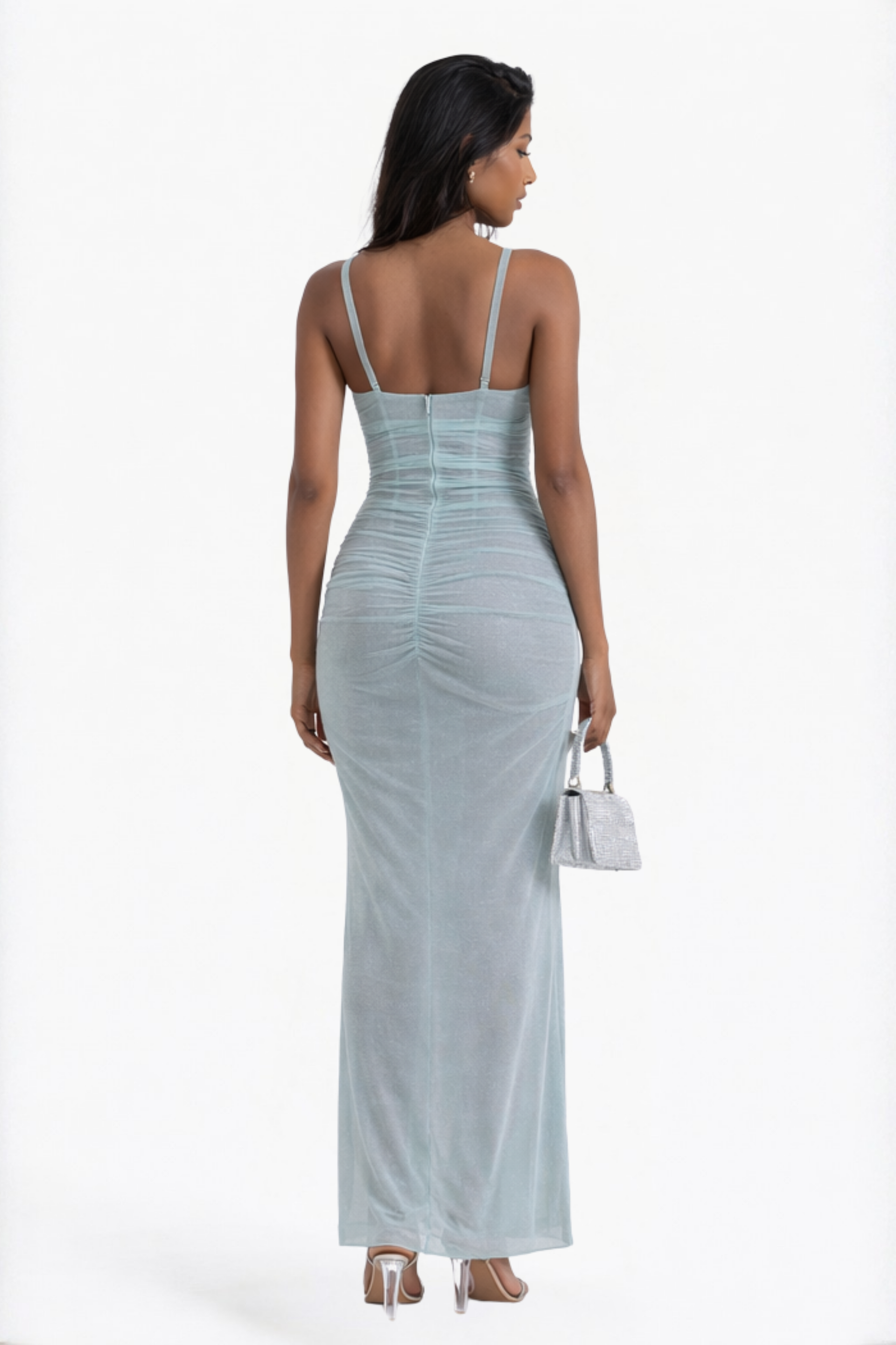 Blue Solid Corset Bodice Maxi Dress