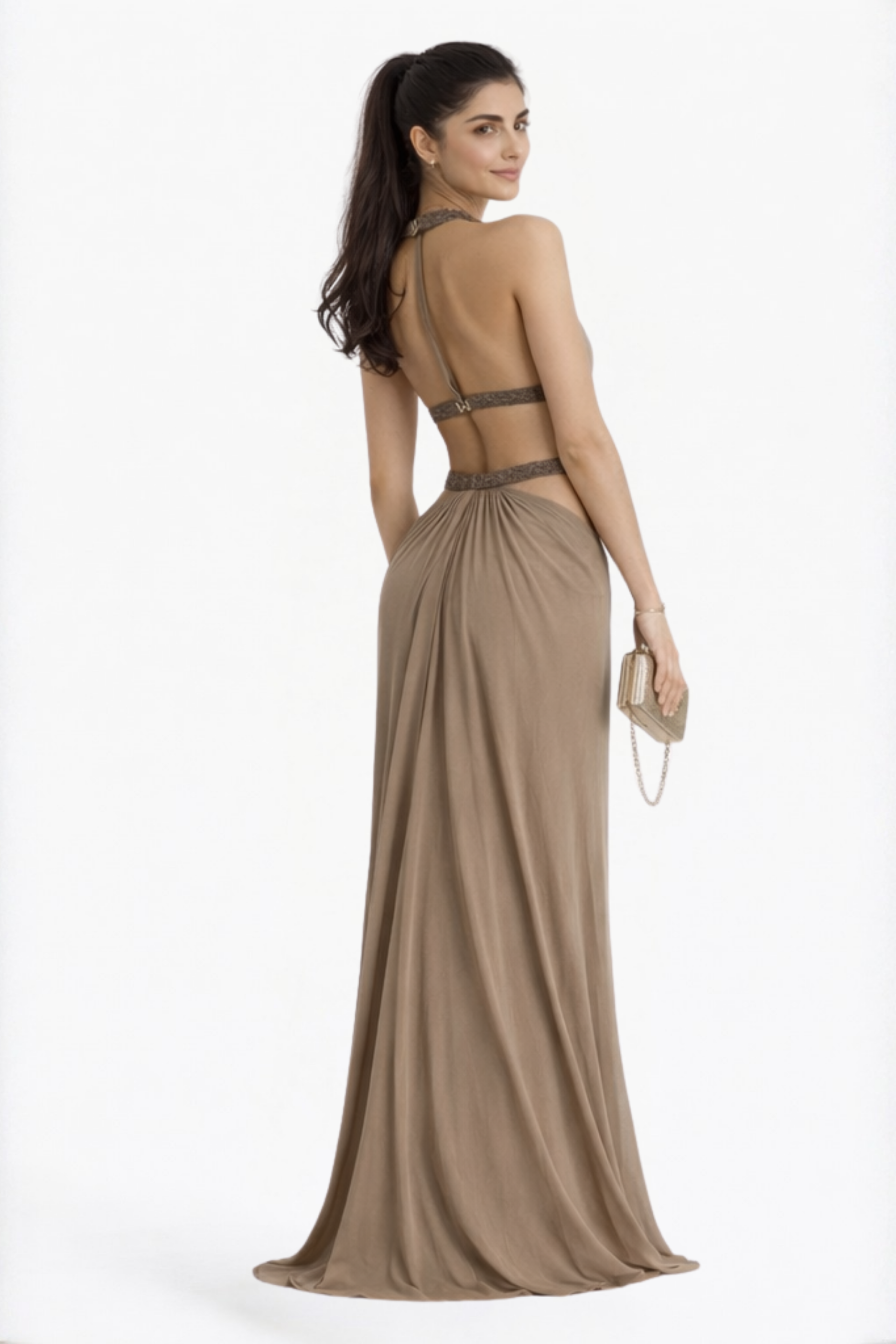 Taupe Solid Multi-Strap Cut-Out Maxi Dress