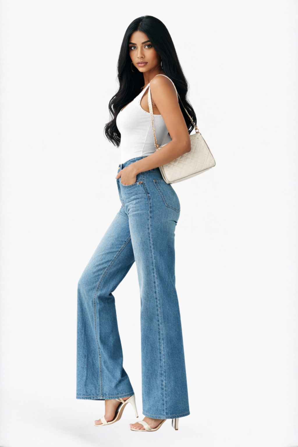 White Solid Scallop Edge Scoop Neck Tank Top