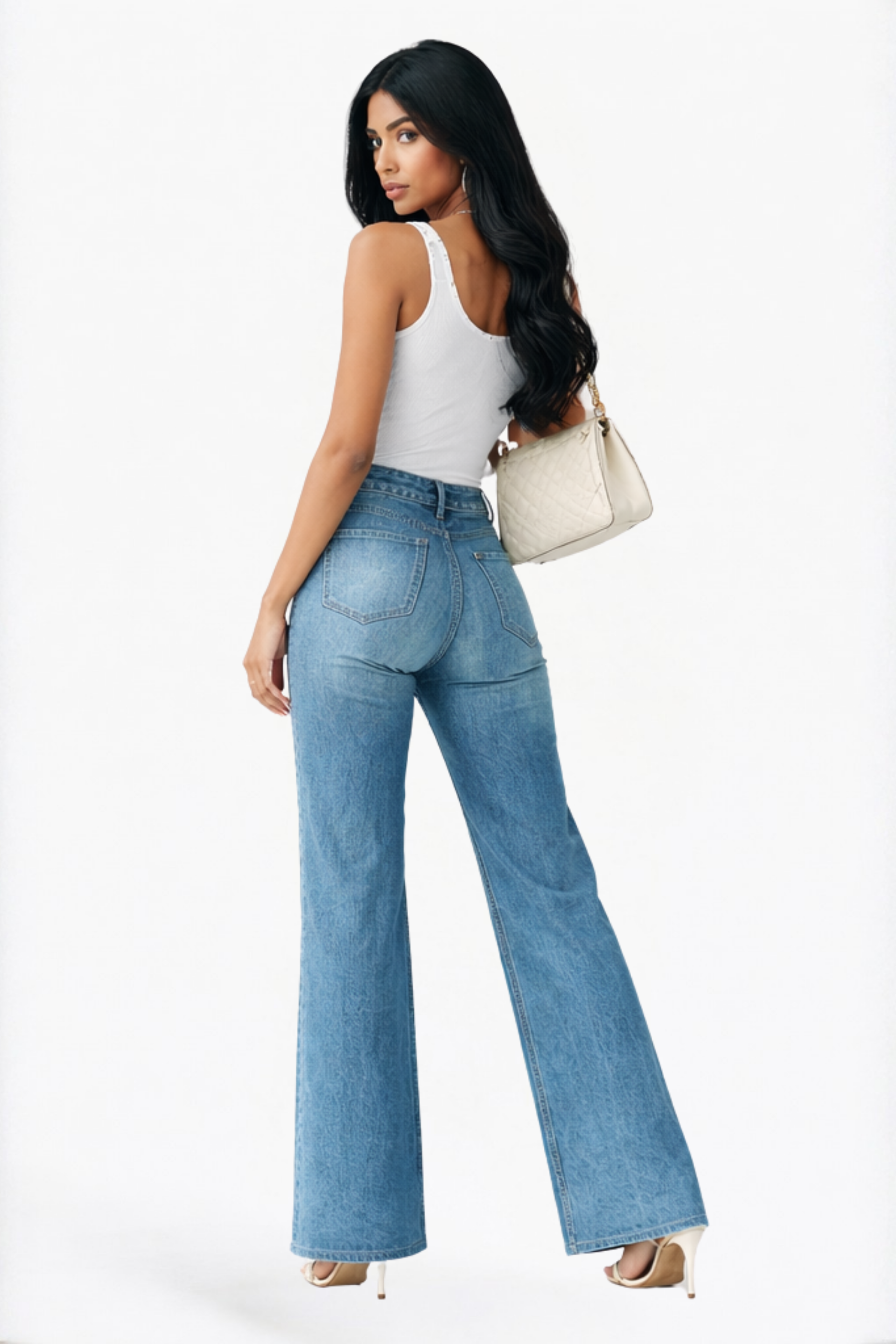 White Solid Scallop Edge Scoop Neck Tank Top