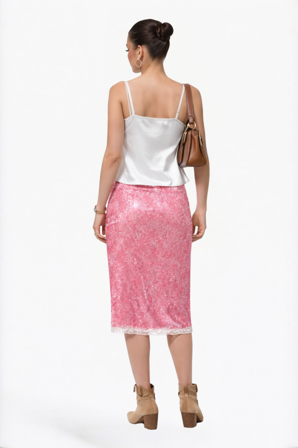 Pink Sequined Lace-Trim Skirt