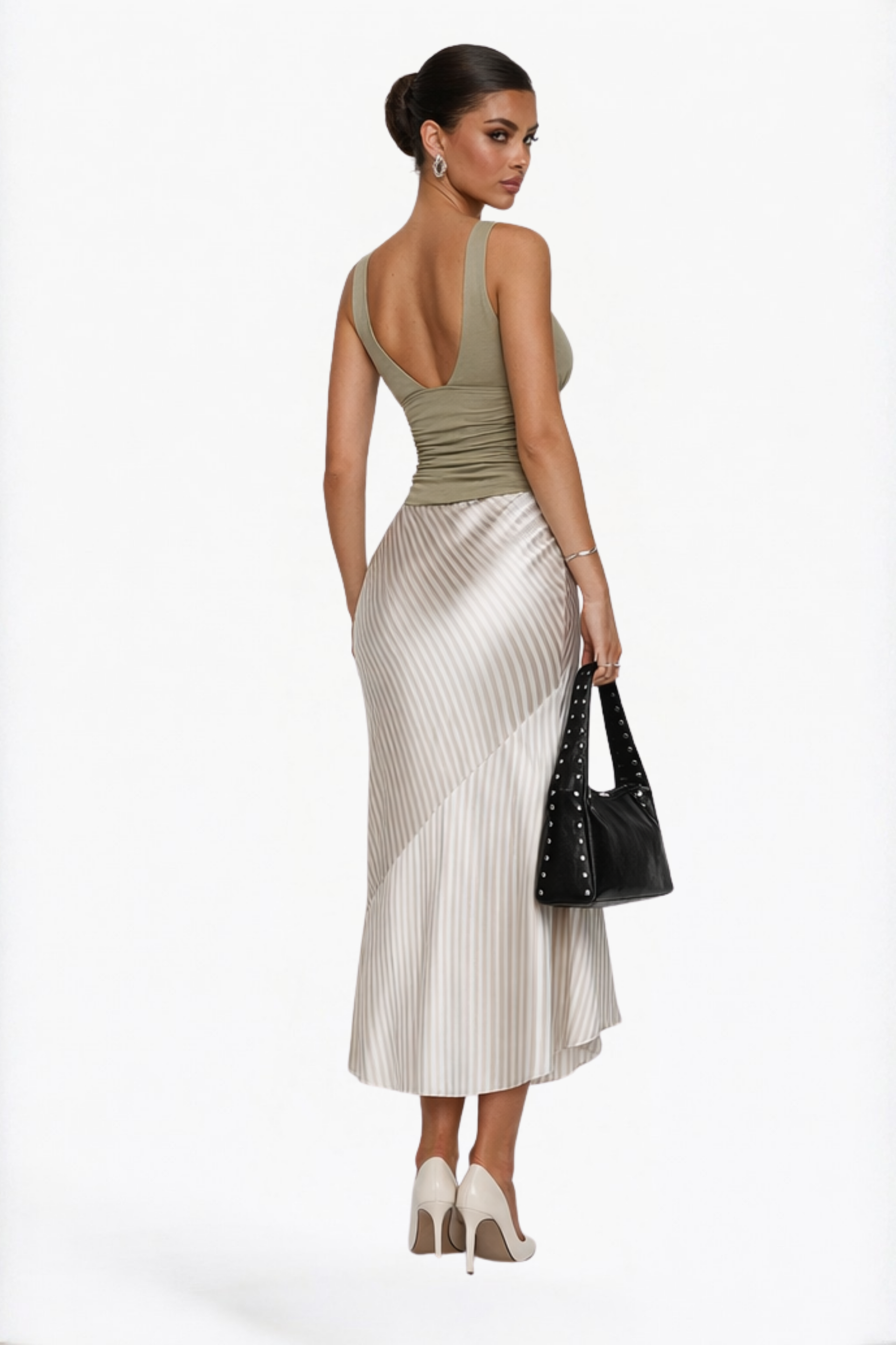 Asymmetric Striped Satin Skirt