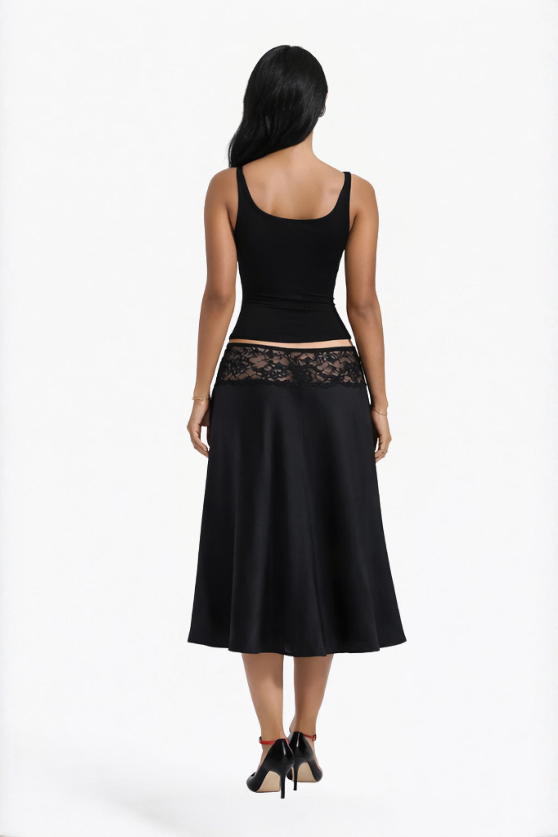 Black Solid Lace Waist Skirt