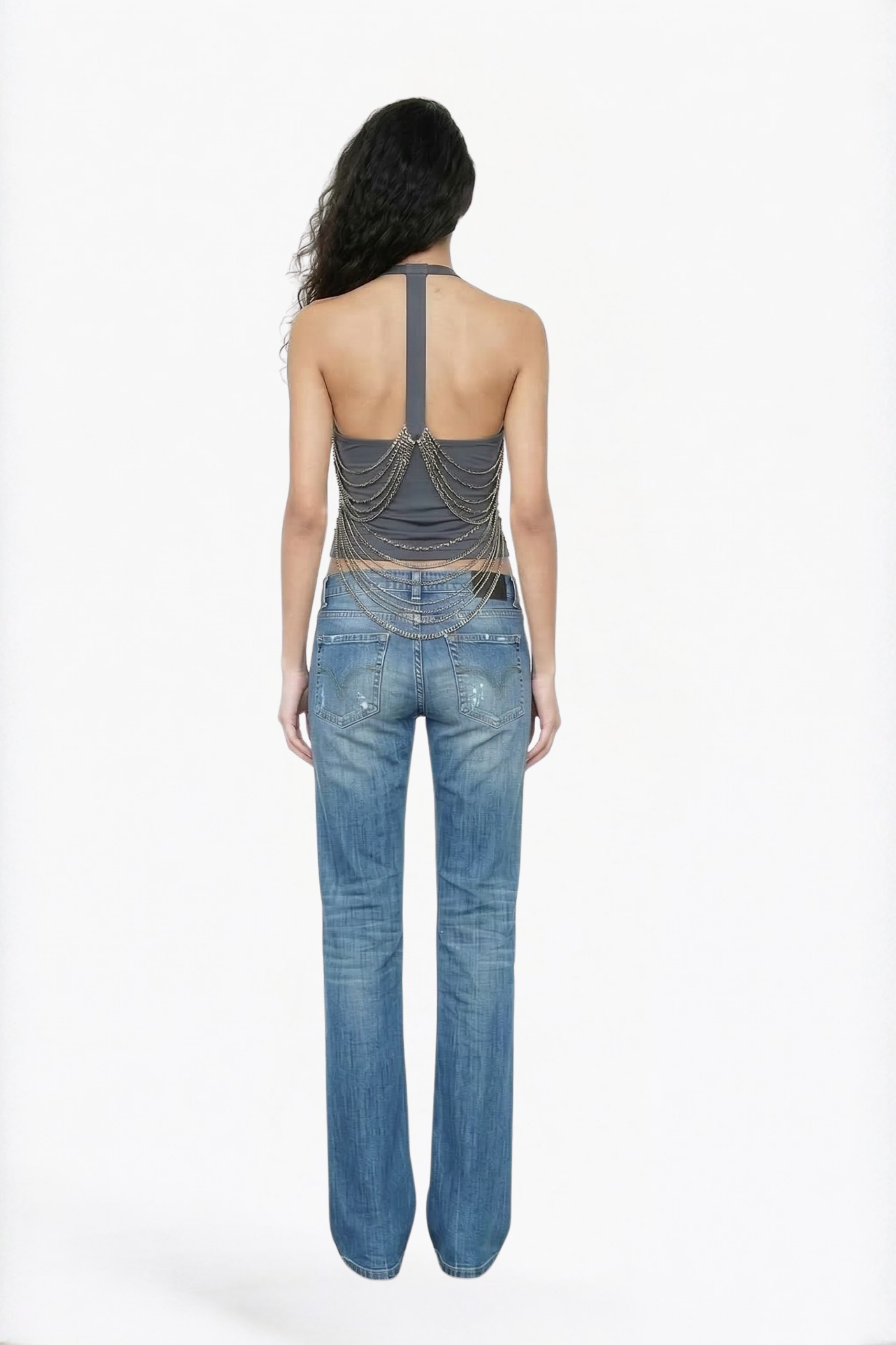 Grey Solid Multi-Chain Halter Top