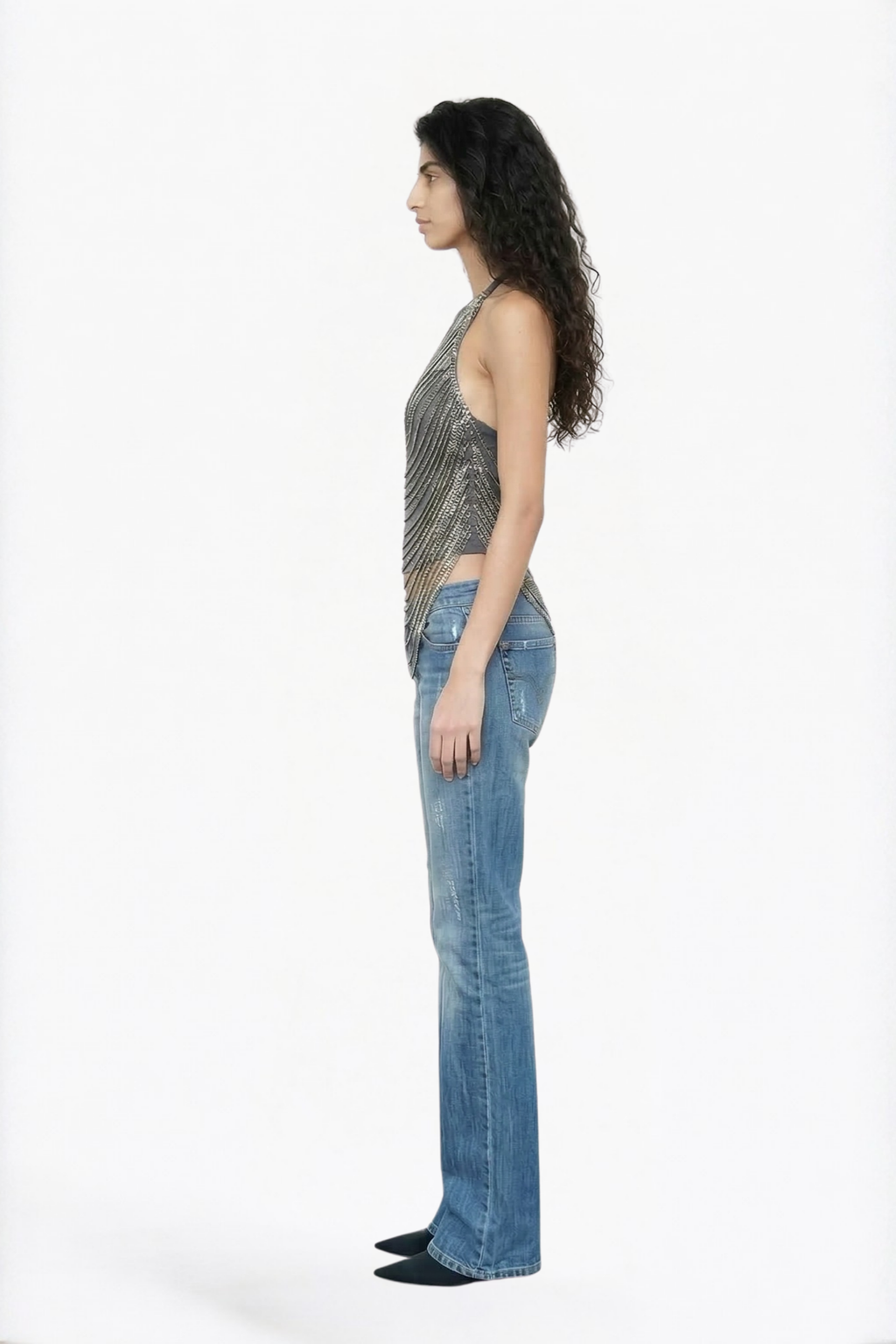 Grey Solid Multi-Chain Halter Top