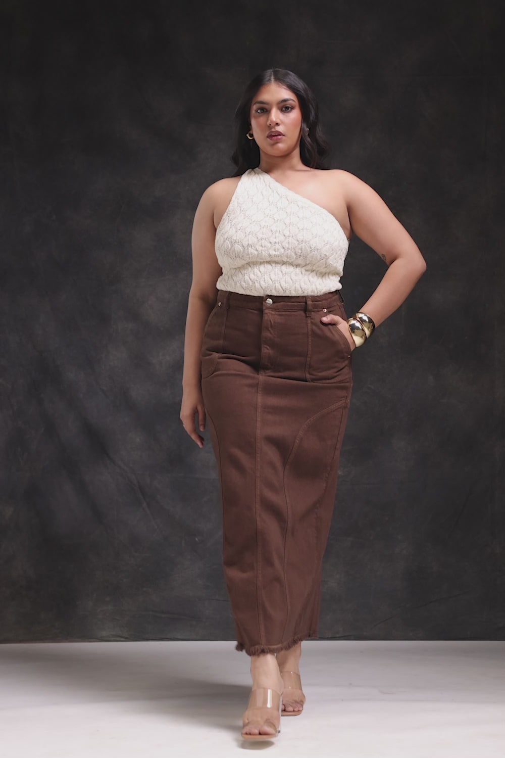 Espresso Curve Denim Carpenter Skirt